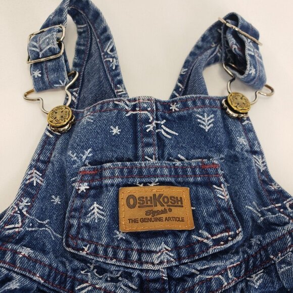 Vintage Oshkosh Vestbak Denim Overalls Size 12M Christmas Trees Reindeer Snow - Picture 2 of 13